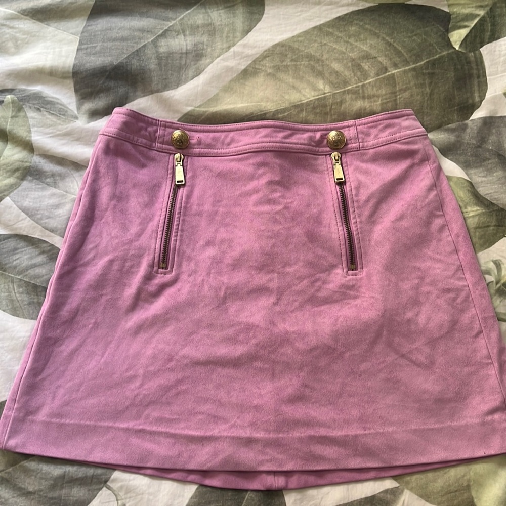 Pink suede mini skirt